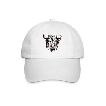 Stier / Bulle / Tier / Hörner / Stierkampf - Baseballkappe - Weiß/Weiß - Vorne