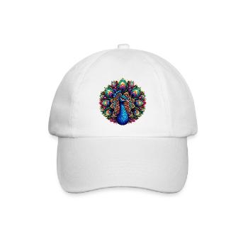 Pfau mit Mandalas verziert - Baseballkappe - Weiß/Weiß - Vorne