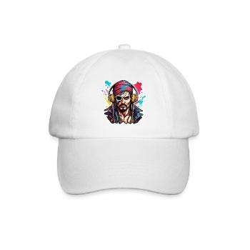 Pirat / Ahoi / Anker / Kapitän / Totenkopf / Rum - Baseballkappe - Weiß/Weiß - Vorne