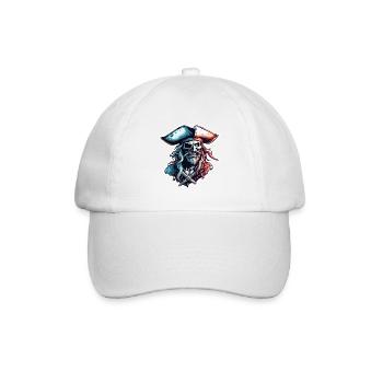 Pirat / Ahoi / Anker / Kapitän / Totenkopf / Rum - Baseballkappe - Weiß/Weiß - Vorne