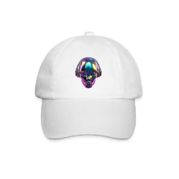Chromatischer Alien-Kopf mit Kopfhörern - Baseballkappe - Weiß/Weiß - Vorne