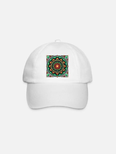 Buntglas-Mandala grün und orange - Baseballkappe - Weiß/Weiß