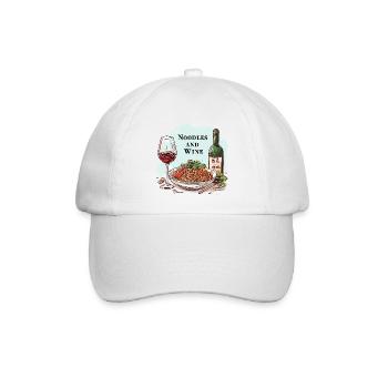 Nudeln und Wein Essen Alkohol Lustige Sprüche - Baseballkappe - Weiß/Weiß - Vorne