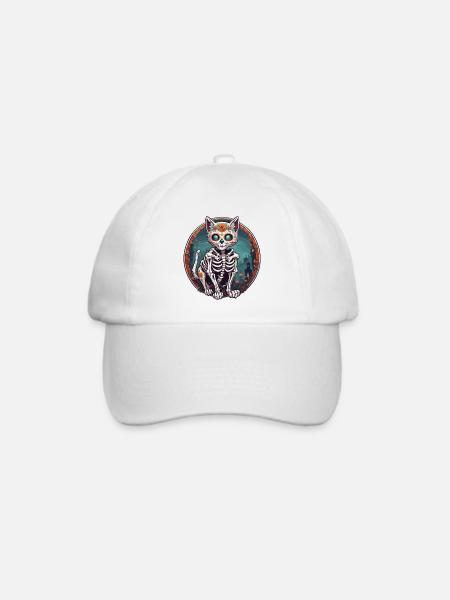 La Catrina/ Tattoo / Mexiko / Tier / Katze - Baseballkappe - Weiß/Weiß