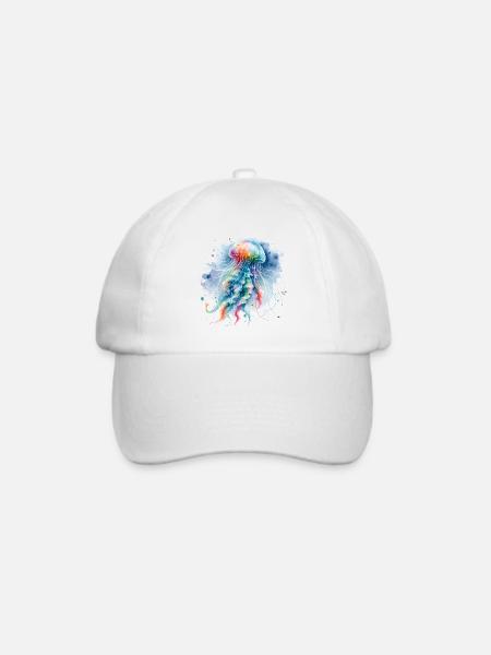 qualle aquarell bunt trend tier - Baseballkappe - Weiß/Weiß