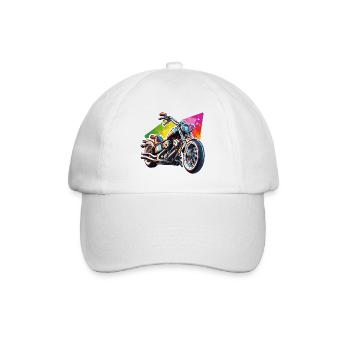 Biker / Motorrad Fahrer / Biker / Zweirad / Cross - Baseballkappe - Weiß/Weiß - Vorne
