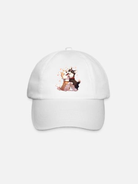 Hunde Liebe Umarmung Kuscheln Herz Süß Niedlich - Baseballkappe - Weiß/Weiß