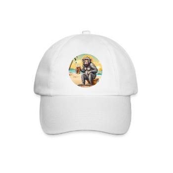 Affe / Tier / Zoo / Babian / Wild / Comic - Baseballkappe - Weiß/Weiß - Vorne