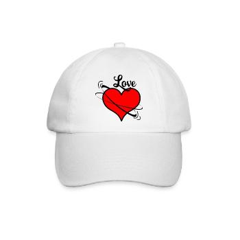 Bewegliches rotes Herz mit dem Text "Love" - Baseballkappe - Weiß/Weiß - Vorne