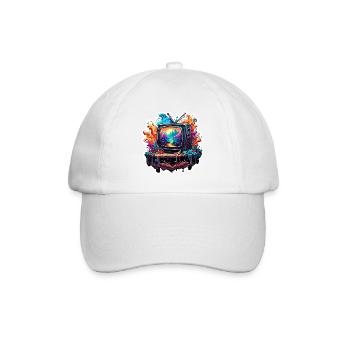 TV / Fernseher / Analog / Röhrenfernseher / Retro - Baseballkappe - Weiß/Weiß - Vorne