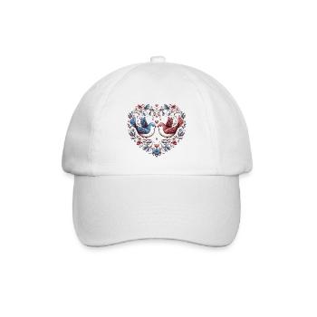 Herz der Tauben im Blumenkranz - Baseballkappe - Weiß/Weiß - Vorne