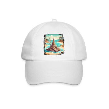 Sandburg / bauen / spielen / Schloss / Urlaub - Baseballkappe - Weiß/Weiß - Vorne