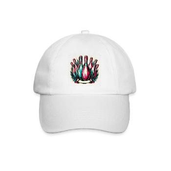 Bowling / Kegeln / Bowlingbahn / Pin / Strike - Baseballkappe - Weiß/Weiß - Vorne
