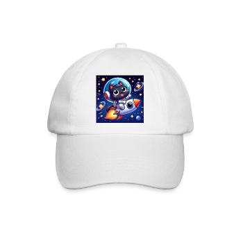 Süsse Weltraumkatze im All auf einer Rakete - Baseballkappe - Weiß/Weiß - Vorne