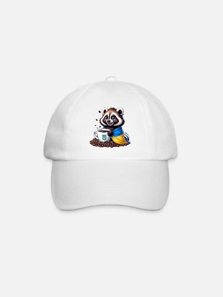 Ukraine Waschbär mit Kaffeetasse, guten Morgen - Baseballkappe - Weiß/Weiß