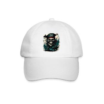 Pirat / Ahoi / Anker / Kapitän / Totenkopf / Rum - Baseballkappe - Weiß/Weiß - Vorne