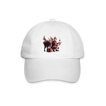 Weihnachtsgeschenkszene mit Weihnachtsmann-und-Rentieren - Baseballkappe - Weiß/Weiß - Vorne