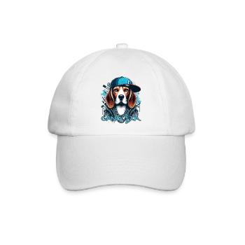 Beagle Gangsta Hund Cappy Geschenk - Baseballkappe - Weiß/Weiß - Vorne