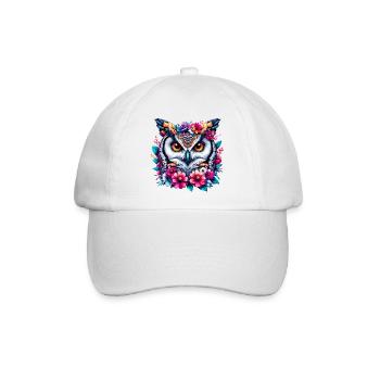 Eule mit Blumen geschmückt - Baseballkappe - Weiß/Weiß - Vorne