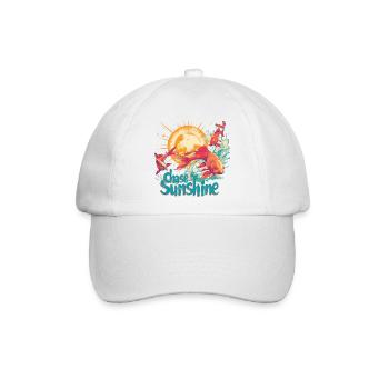 Der Sonne hinterher, Fische, Sonne im retro Stil - Baseballkappe - Weiß/Weiß - Vorne