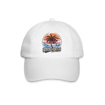 Beach Vibes Retro Surfer Palmenstrand Urlaub - Baseballkappe - Weiß/Weiß - Vorne
