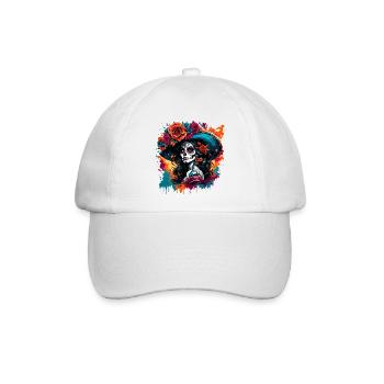 La Catrina/ Tattoo / Mexiko / Totenkopf / Skull - Baseballkappe - Weiß/Weiß - Vorne