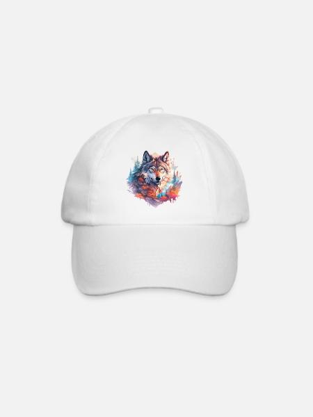 Wolf Wolfskopf Natur Wildnis Abenteuer Wald Kunst - Baseballkappe - Weiß/Weiß