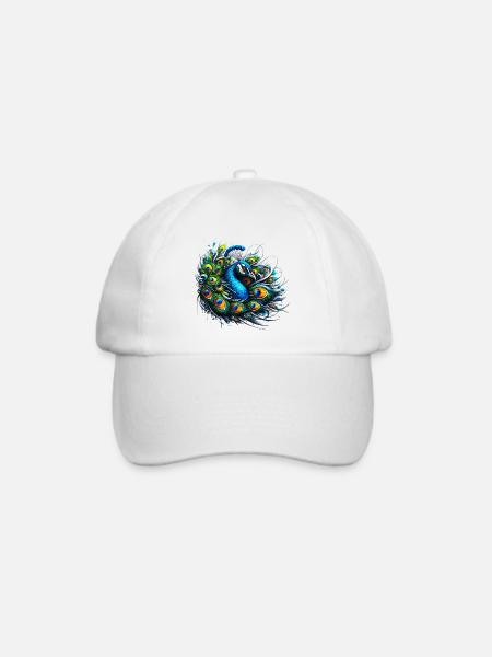 Pfau - Baseballkappe - Weiß/Weiß