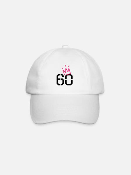 60. Geburtstag Geschenk - 60 Jahre mit Krone - Baseballkappe - Weiß/Weiß
