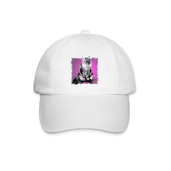 Katze sitzt auf Hocker | ausgefranster Rand - Baseballkappe - Weiß/Weiß - Vorne