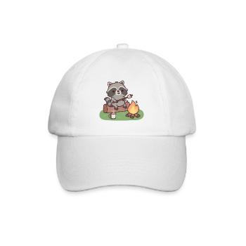 Süßer Waschbär Toastet Marshmallow Am Lagerfeuer - Baseballkappe - Weiß/Weiß - Vorne
