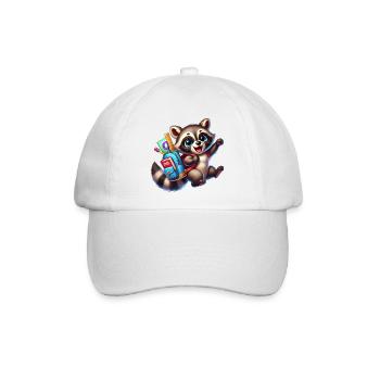 Schulstart mit Waschbär:Waschbär für Schulanfänger - Baseballkappe - Weiß/Weiß - Vorne