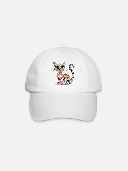 Crazy Cat Lady, Typografie, Kunst des Textes - Baseballkappe - Weiß/Weiß