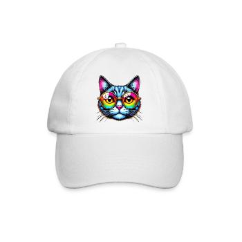 Kater mit Sonnenbrille - Baseballkappe - Weiß/Weiß - Vorne