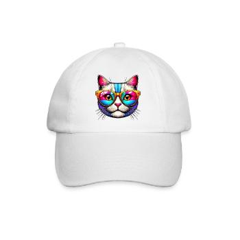 Kater mit Sonnenbrille - Baseballkappe - Weiß/Weiß - Vorne