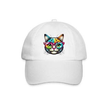 Kater mit Sonnenbrille - Baseballkappe - Weiß/Weiß - Vorne