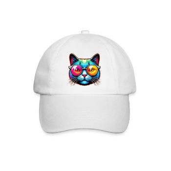 Kater mit Sonnenbrille - Baseballkappe - Weiß/Weiß - Vorne