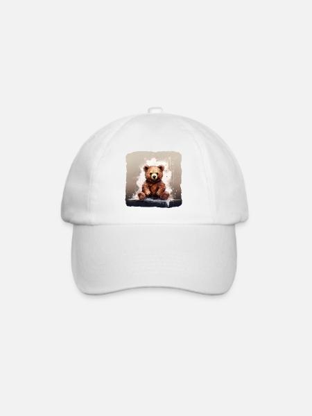 Brauner Teddy Bär - Baseballkappe - Weiß/Weiß