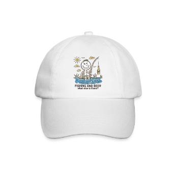 Lustige Strichmännchen Zeichnung Angeln und Bier - Baseballkappe - Weiß/Weiß - Vorne