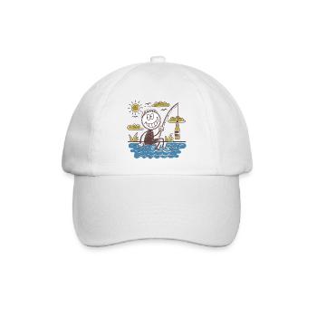 Lustige Strichmännchen Zeichnung Angeln und Bier - Baseballkappe - Weiß/Weiß - Vorne