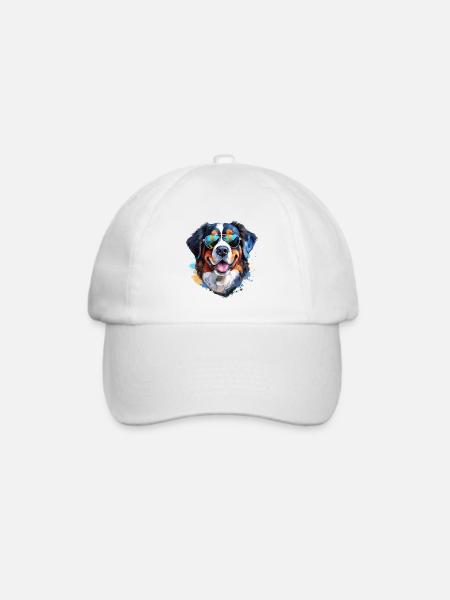 Berner Sennenhund mit Sonnenbrille - Baseballkappe - Weiß/Weiß