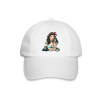 Rockabilly Frau Wählscheiben Telefon Geschenk - Baseballkappe - Weiß/Weiß - Vorne