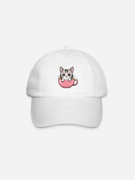Katze in Tasse - Baseballkappe - Weiß/Weiß