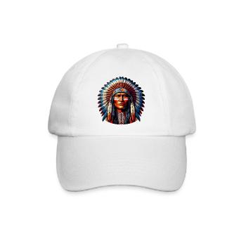 Amerikanisch, Indianer, Amerikaner - Baseballkappe - Weiß/Weiß - Vorne