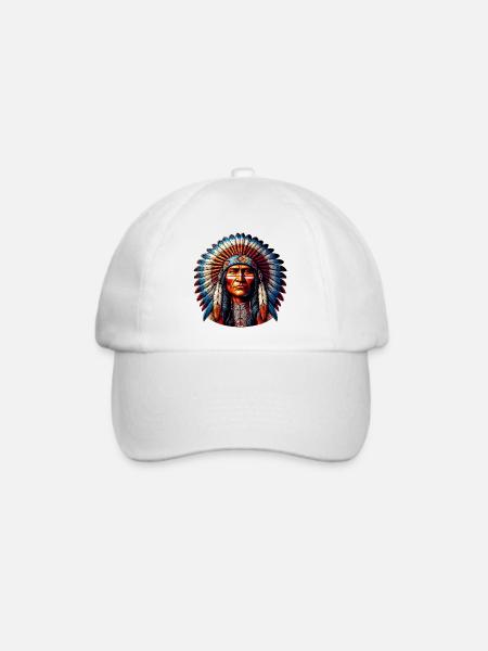 Amerikanisch, Indianer, Amerikaner - Baseballkappe - Weiß/Weiß