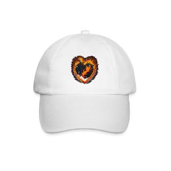 Flaming Love: Ein verspieltes Herz aus Feuer - Baseballkappe - Weiß/Weiß - Vorne