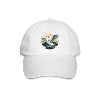 Ruhige Eleganz: Ein majestätischer weißer Schwan gleitet - Baseballkappe - Weiß/Weiß - Vorne