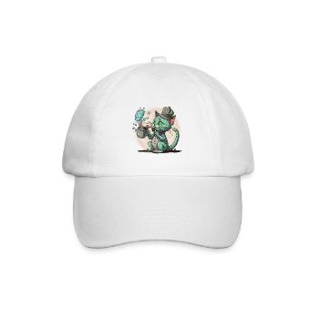 Eine Katze, die eine Bong raucht: Laune und Humor prallen aufeinander - Baseballkappe - Weiß/Weiß - Vorne