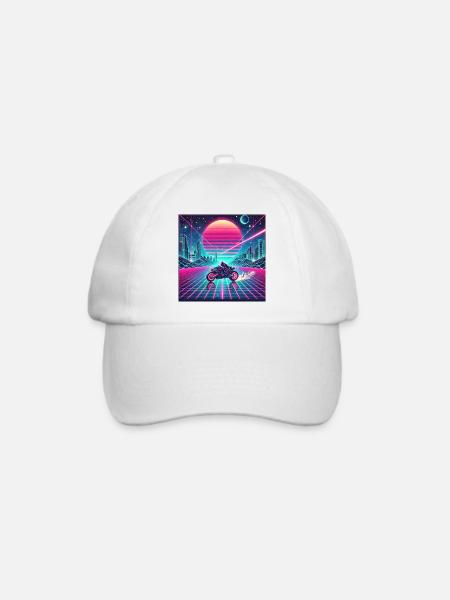 Neon Grid Odyssey – Synthwave trifft Tron Legacy - Baseballkappe - Weiß/Weiß