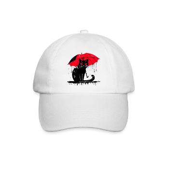 Katze mit Regenschirm – Sauwetter - Baseballkappe - Weiß/Weiß - Vorne